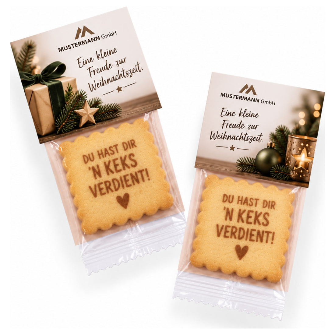 Vanille-Butterkeks mit weihnachtlicher Displaykarte – Werbekeks mit Logo zu Weihnachten von logolini