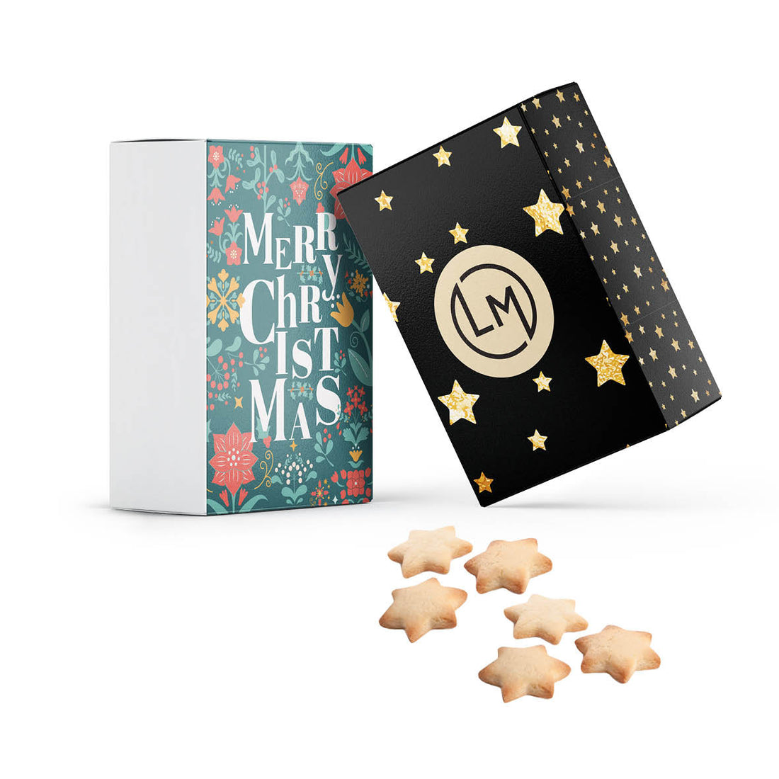Butterkekssterne in Geschenkbox – Kartonage bedruckt