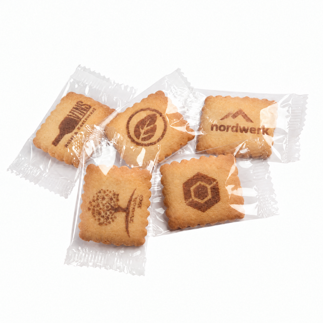 Bedruckte Vanille-Butterkekse in Klarsichtfolie – Werbekekse mit Logo von logolini